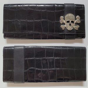Leatherock Gemstone Skull Black Crocodile Clutch Purse